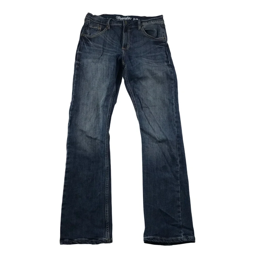 Wrangler Retro Slim Boot Men Blue Jeans 31x34 Medium Wash 10WLT7LY Stretch Denim